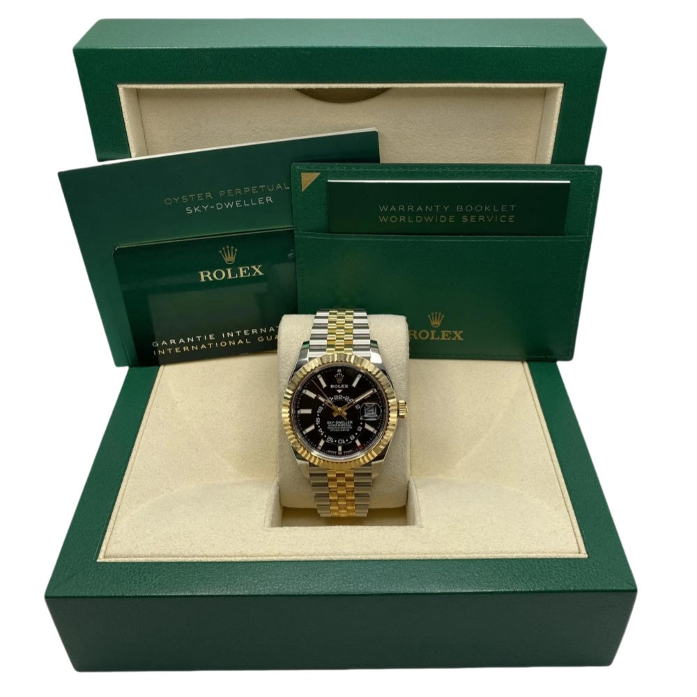 ロレックス スカイドゥエラー ゴールド ブラックダイヤル 42mm 新品同様 フルセット ボックス&ペーパーバック 336938 腕時計