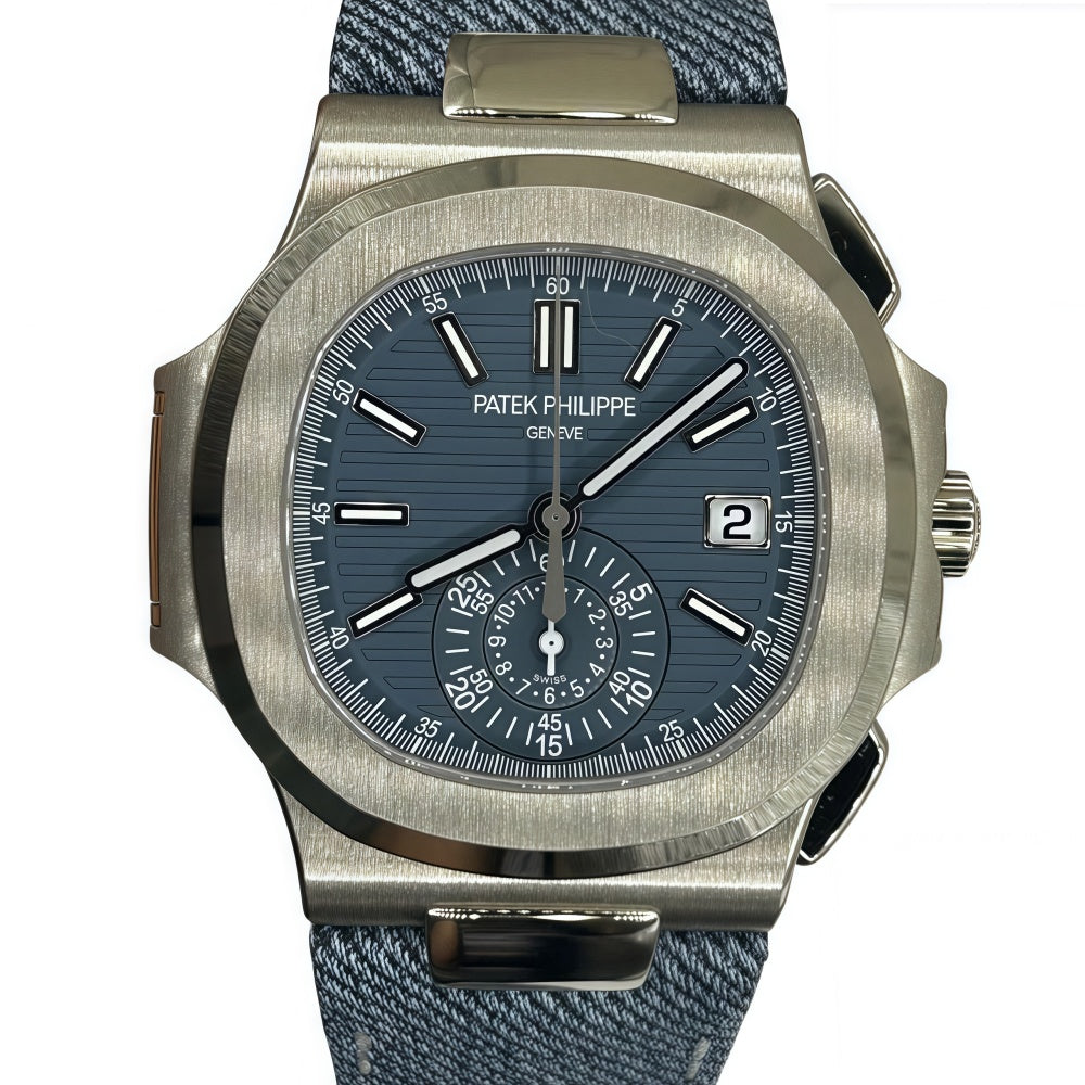 Patek Philippe Nautilus 5980/60G Watch Blue Denim Strap Blue Dial Box And Papers