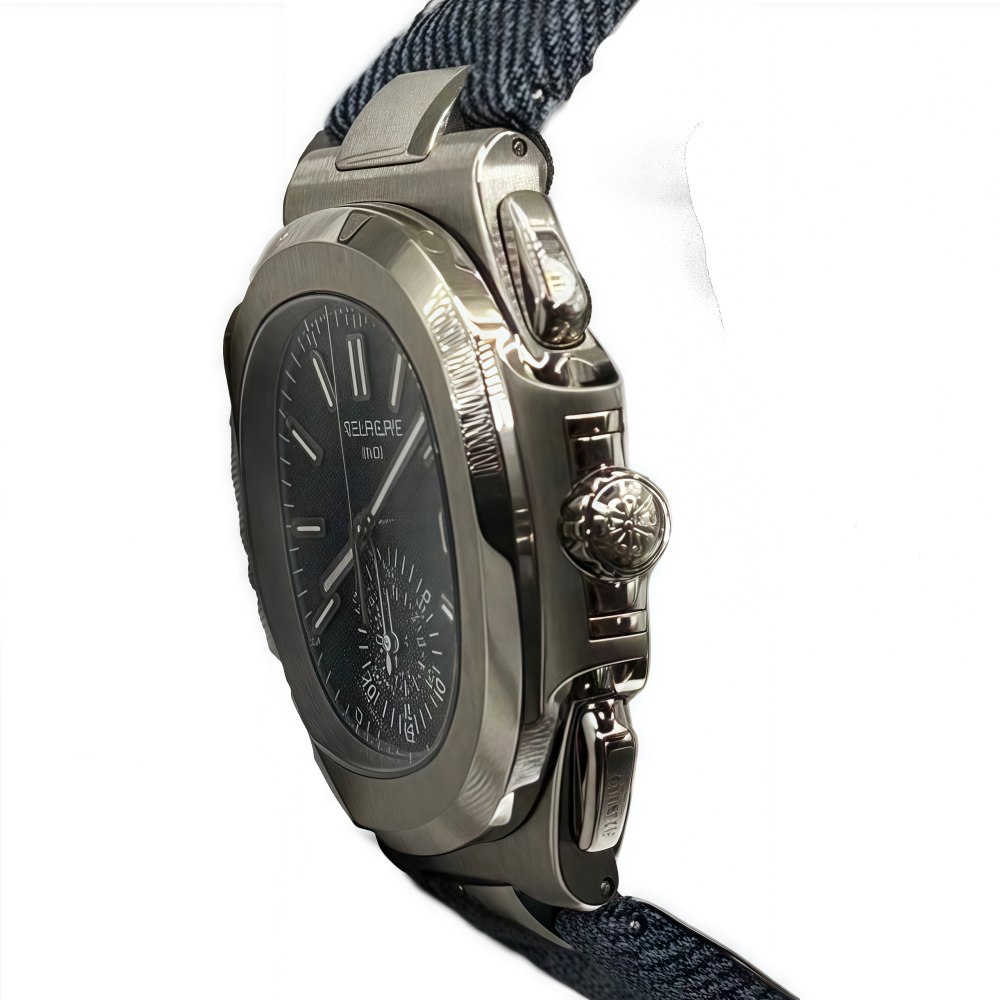 Patek Philippe Nautilus 5980/60G Watch Blue Denim Strap Blue Dial Box And Papers