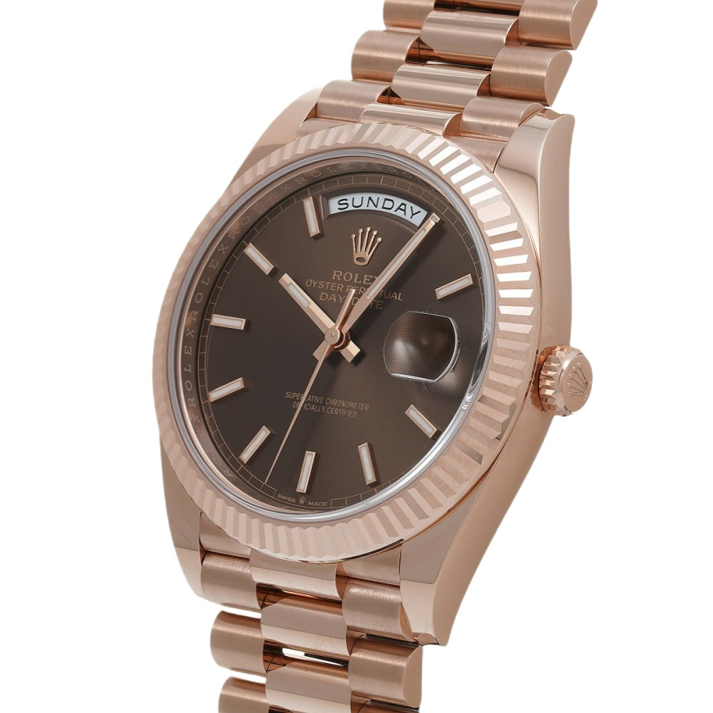 Rolex New Day Date 228235 40mm Chocolate Pattern Rose Gold # RL563 Watch