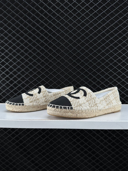 Chanel Espadrilles Leather Cap Toe Women's Shoes Casual Versatile Chunky Heeled Loafer