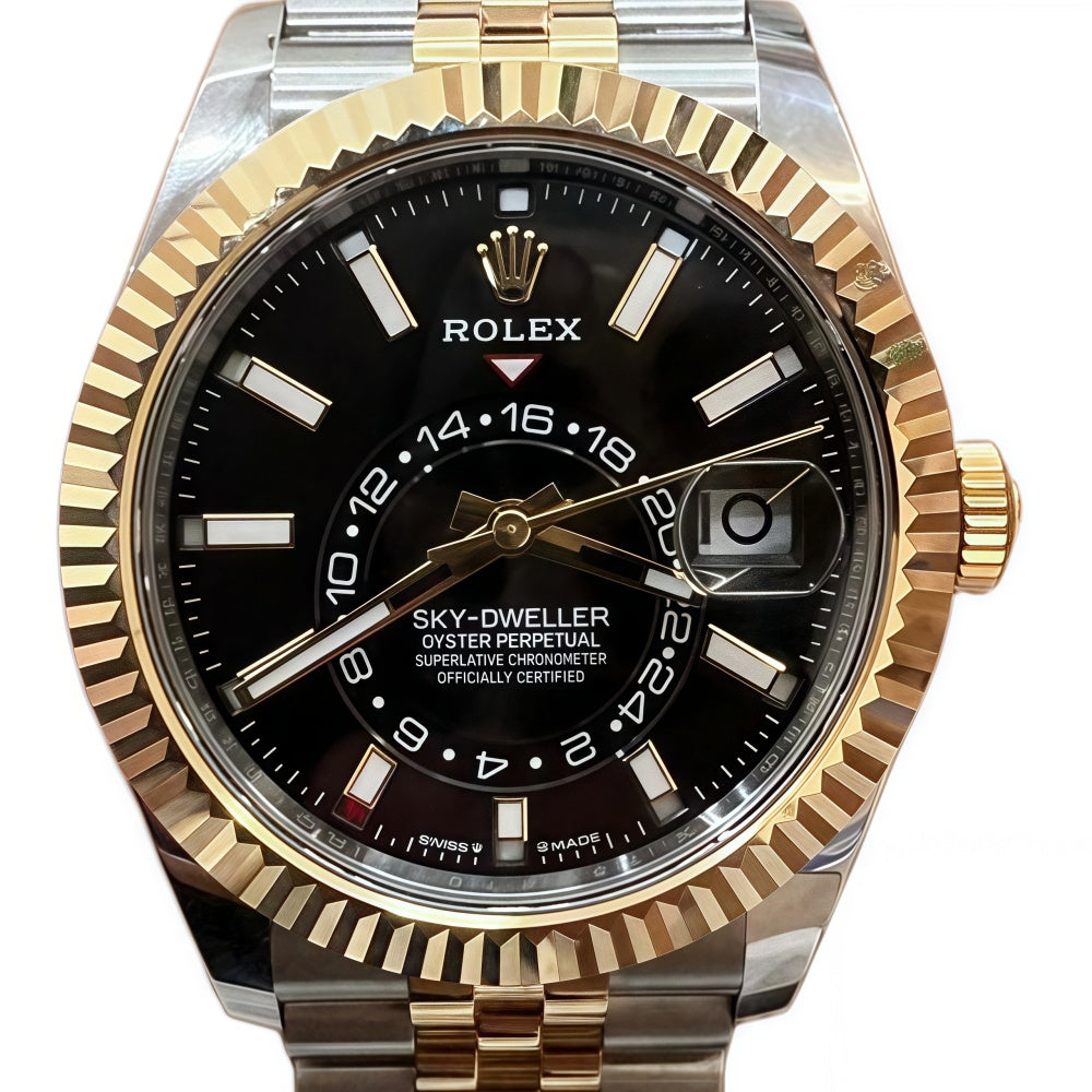 ロレックス スカイドゥエラー ゴールド ブラックダイヤル 42mm 新品同様 フルセット ボックス＆ペーパーバック 336938 腕時計