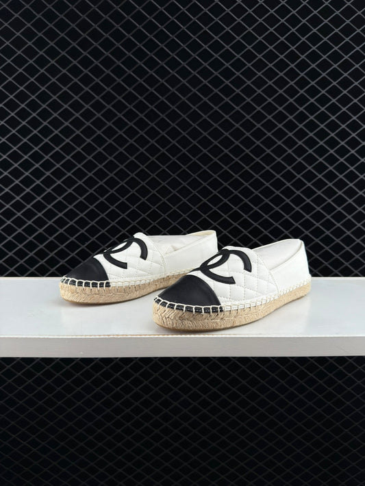 Chanel Espadrilles Leather Cap Toe Women's Shoes Casual Chunky Heeled Loafer