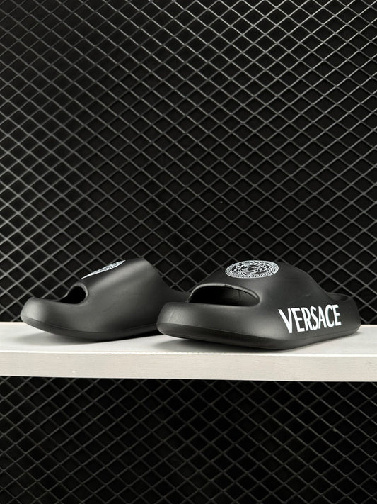 Versace Black Open-Toe Casual Slippers Graffiti Limited Edition Beach Shoes Sand Sandals
